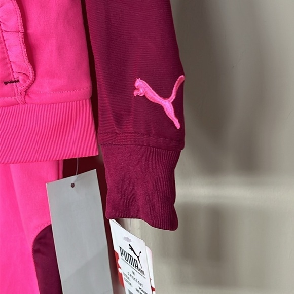 Brand New Puma Neon Pink Tracksuit Zip Up Track Jacket & Pants Glitter Ruffle - Picture 12 of 16